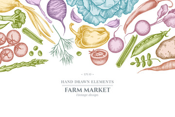 Floral design with pastel onion, garlic, pepper, broccoli, radish, green beans, potatoes, cherry tomatoes, peas, celery, beet, greenery, chinese cabbage, cabbage, carrot