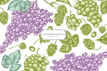 Floral design with pastel grapes, hop