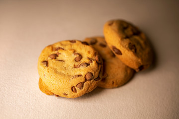 cookies with chocolate on a homogeneous background. Blurred background.