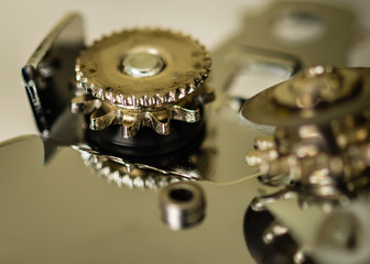 Macro close-up abstract of wheels of a can opener