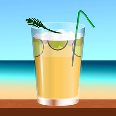 Tropical cocktail drink on a summer landscape - Vector