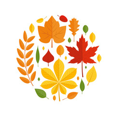 Colorful leaves in flat style, round design