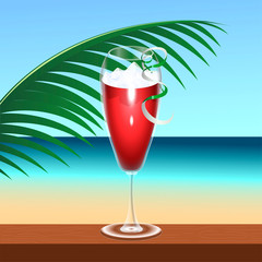 Tropical cocktail drink on a summer landscape - Vector