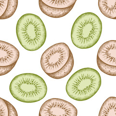 Fototapeta premium Seamless pattern with hand drawn pastel kiwi