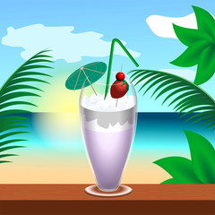 Tropical cocktail drink on a summer landscape - Vector