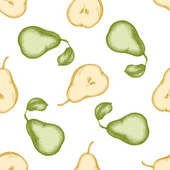 Seamless pattern with hand drawn pastel pears