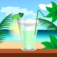 Tropical cocktail drink on a summer landscape - Vector