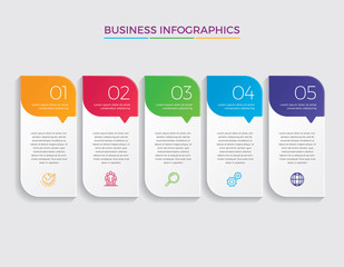 Infographic design vector and marketing icons can be used for workflow layout, diagram, annual report, web design.  Business concept with 5 options, steps or processes. - Vector 