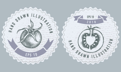 Monochrome labels design with illustration of cherry tomatoes