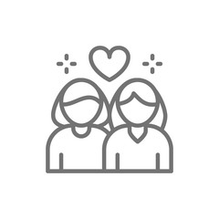 Lesbian couple, non traditional love line icon.