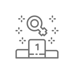 Championship for women, feminism, female win line icon.