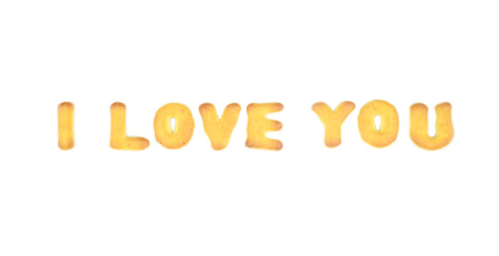 i love you, cookies alphabet with copy space for text