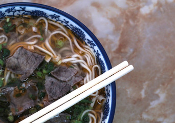 Beef Noodle Soup (La Mien) Chinese noodles cooked with gravy. The noodle is pulled when making it 