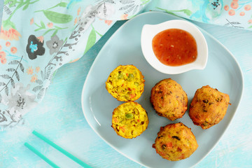 Vegetable pakora with sweet chili sauce