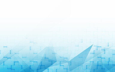 Abstract blue and white geometric gradient with medical cross background. Science and medicine concept
