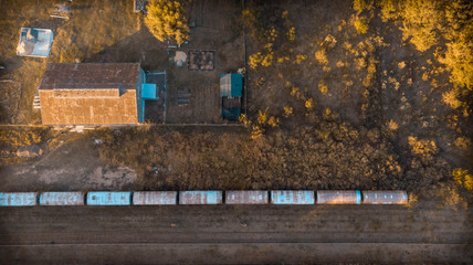 abandoned train station with old trains