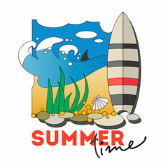 Fototapeta na wymiar Summer time banner. Cartoon style illustration.