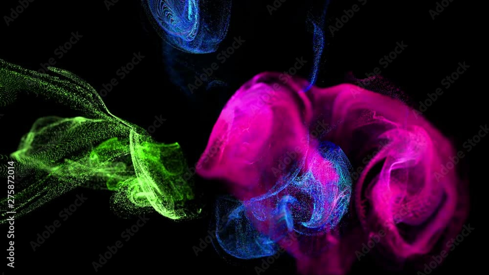 Poster 4k glow particles move in liquid flow and stumble upon a force field in the center of frame pushing 