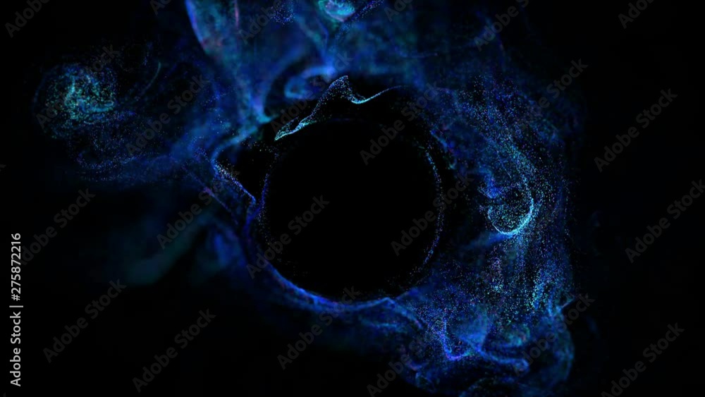 Poster 4k glow particles move in liquid flow and stumble upon a force field in the center of frame pushing 