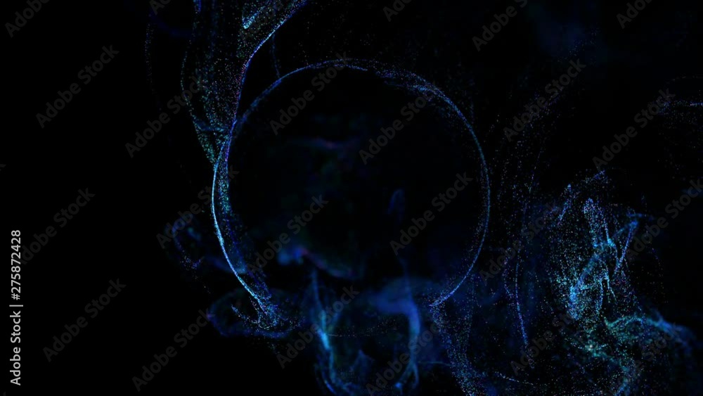 Poster 4k glow particles move in liquid flow and stumble upon a force field in the center of frame pushing 