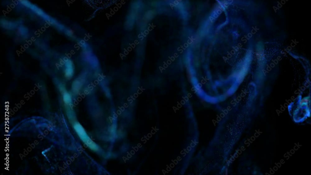 Poster 4k glow particles move in liquid flow and stumble upon a force field in the center of frame pushing 