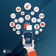 Flat design concept of online shopping for web page, website,template and background.Vector illustration.