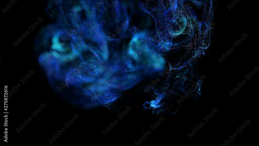 Poster 4k glow particles move in liquid flow and stumble upon a force field in the center of frame pushing 