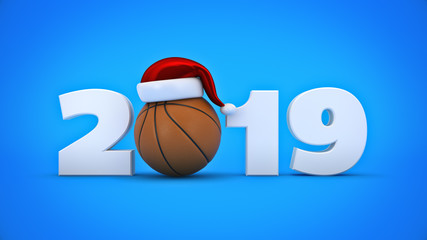 Christmas 2019 concept. Orange basket ball. 3d rendering	