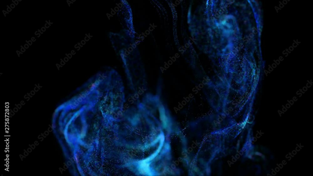 Poster 4k glow particles move in liquid flow and stumble upon a force field in the center of frame pushing 