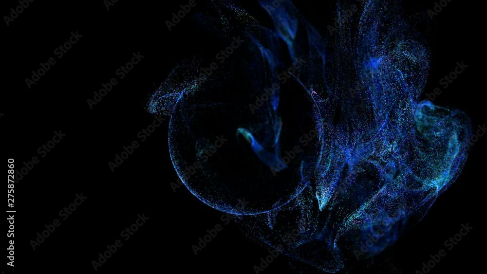 Poster 4k glow particles move in liquid flow and stumble upon a force field in the center of frame pushing 