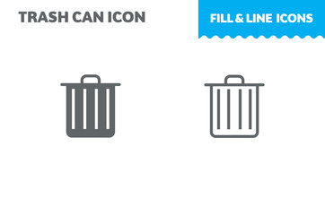 Trash icon, vector. Fill and line. Flat design. Ui icon