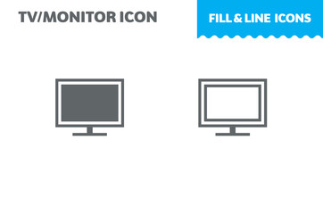 Monitor icon, vector. Fill and line. Flat design. Ui icon