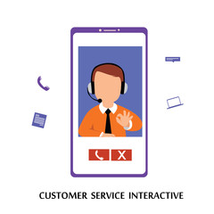 Customer Service, Call Center for online Shopping and Business Concept Vector Template Design Illustration