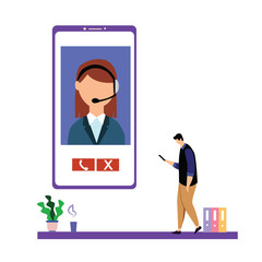 Customer Service Interactive , Call Center for online Shopping and Business Concept Vector Template Design Illustration