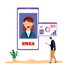 Customer Service Interactive , Call Center for online Shopping and Business Concept Vector Template Design Illustration