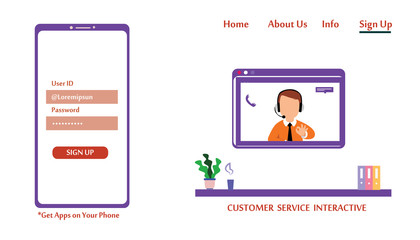 Landing Page Website Customer Service Interactive , Call Center for online Shopping and Business Concept Vector Template Design Illustration