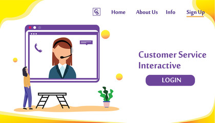 Landing Page Website Customer Service Interactive , Call Center for online Shopping and Business Concept Vector Template Design Illustration