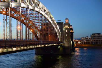 Naklejka premium Bolsheokhtinsky bridge at night.