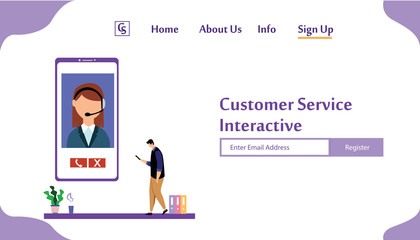 Fototapeta na wymiar Landing Page Website Customer Service Interactive , Call Center for online Shopping and Business Concept Vector Template Design Illustration