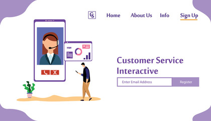 Landing Page Website Customer Service Interactive , Call Center for online Shopping and Business Concept Vector Template Design Illustration