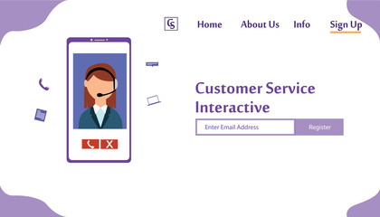 Landing Page Website Customer Service Interactive , Call Center for online Shopping and Business Concept Vector Template Design Illustration