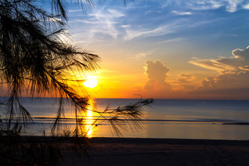 Sunrise shining on water pretty at beach Ban Krut Beach, in Prachap Kirikhun Province Thailand is famous for travel