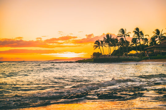 Hawaii Beach Sunset Summer Paradise Vacation Landscape.