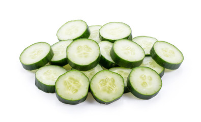 Cucumber and slices isolated over white background. full depth of field