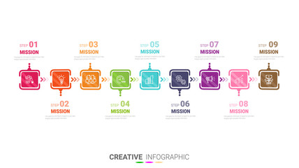 Presentation business infographic template, Abstract infographics number options template with 9 steps. Vector illustration.