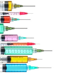 Bright and colorful syringes isolated on white