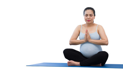Fototapeta premium Asia Pregnant woman doing yoga exercise isolated on white background.