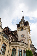 Fototapeta na wymiar Beautiful facade of Peles Castle in Sinaia Romania