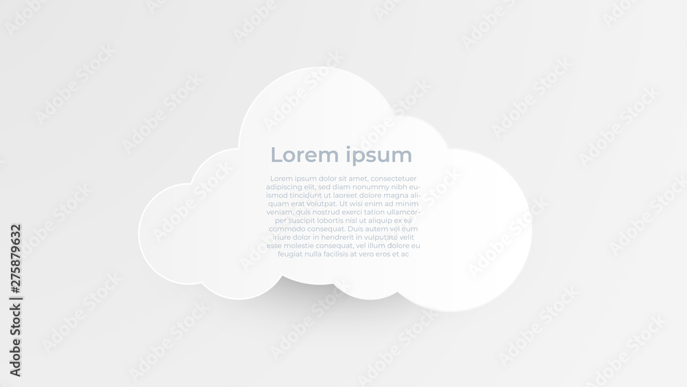 Poster minimalistic design paper art with cloud on white and grey background. copy space. speech bubble, wh