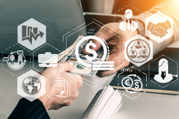 Finance and Money Transaction Technology Concept. Icon Graphic interface showing fintech trade...